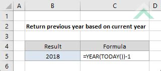 how to return the current year in excel