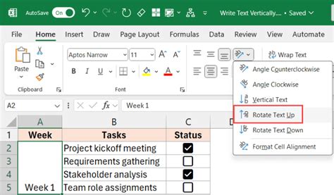 how to rotate text in excel vertical