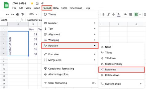 how to rotate text in google sheets