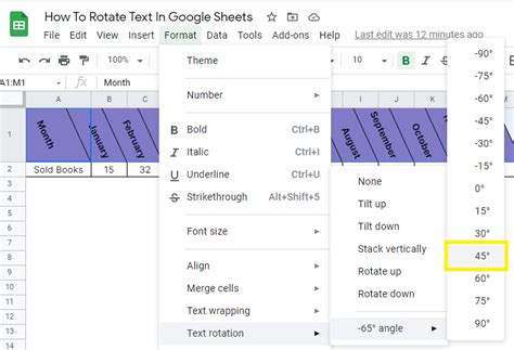 how to rotate words in google sheets