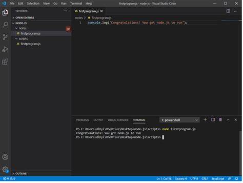 how to run a simple node js program in visual studio code