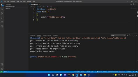 how to run c code in visual studio code terminal