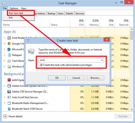how to run cmd as administrator from task manager