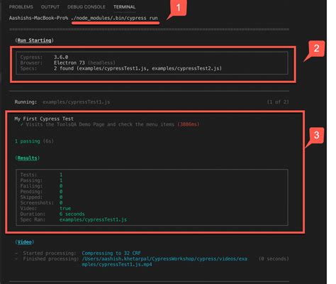 how to run cypress tests in vscode command line