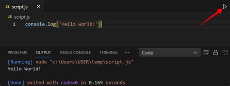 how to run javascript program in vs code terminal