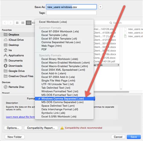 how to save a file in csv format in mac