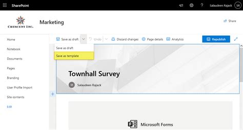 how to save a page template in sharepoint
