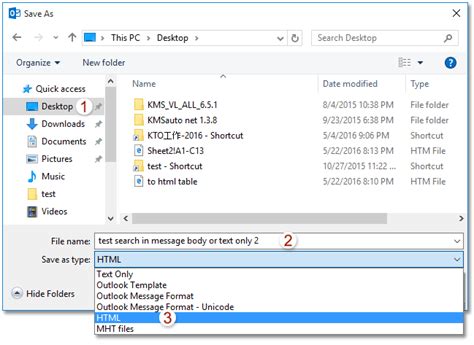 how to save outlook email in html format
