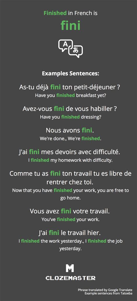 how to say finished in french
