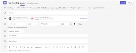how to schedule interview in microsoft teams