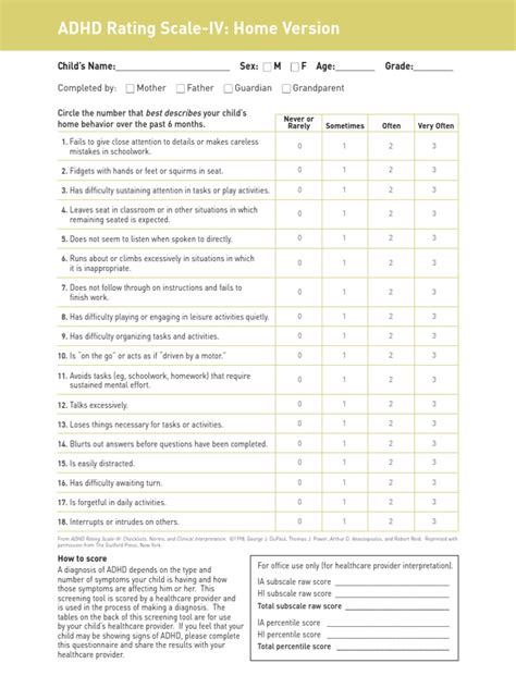 how to score adhd rating scale iv