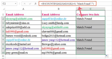 how to search for multiple email addresses in excel