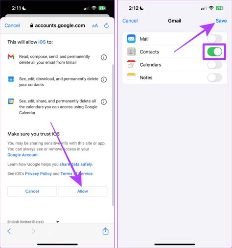 how to see contacts in gmail app on iphone without