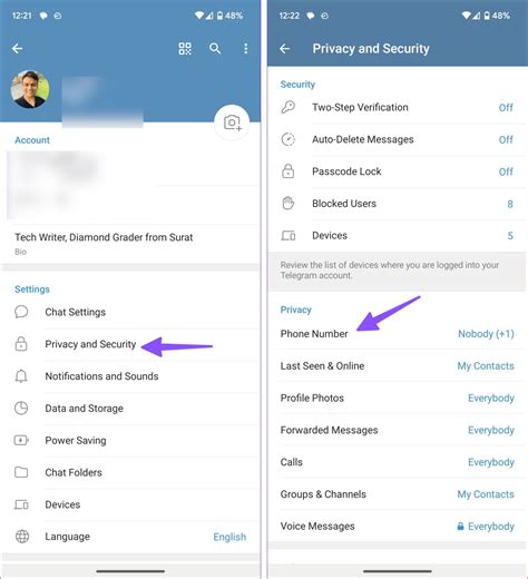 how to see hide number in telegram