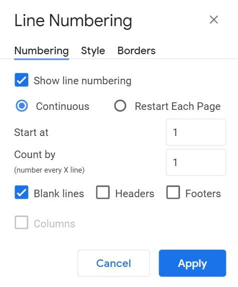 how to see number of lines in google docs