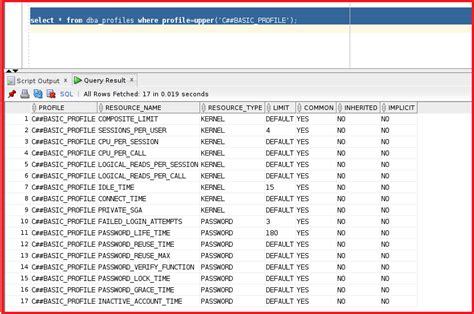 how to see profile in oracle database