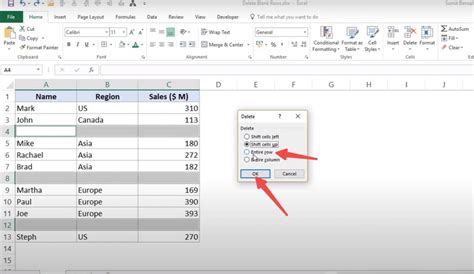 how to select all blank rows in excel and delete
