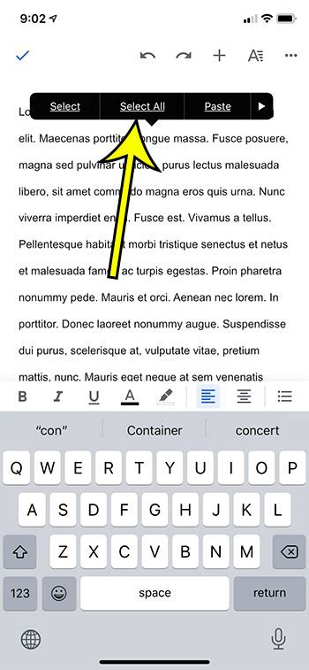 how to select all on google docs on phone