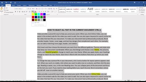 how to select all text in word document