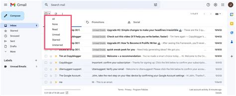 how to select all unread emails in gmail inbox