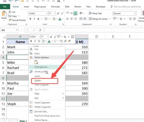 how to select and delete all empty rows in excel