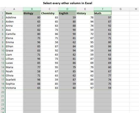 how to select every other column in excel