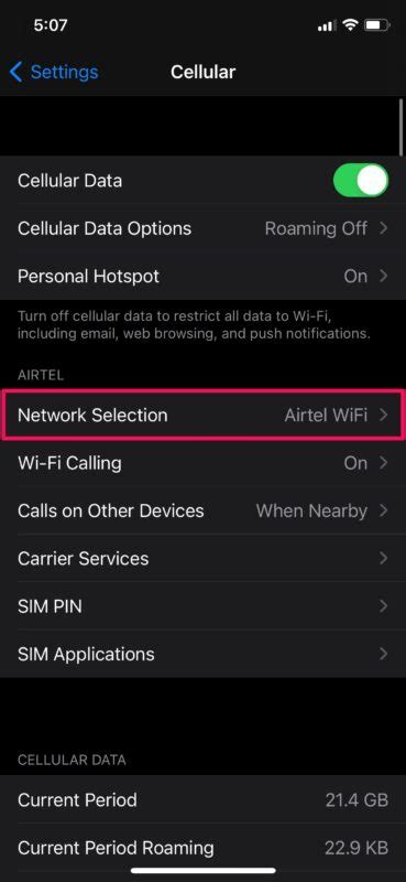 how to select network manually on iphone