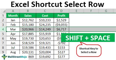 how to select row in excel shortcut key