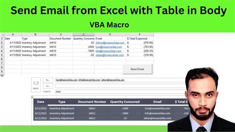 how to send email from excel with table in outlook body vba macro