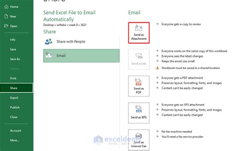 how to send excel file from laptop to email