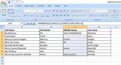 how to separate first and last name in excel without comma