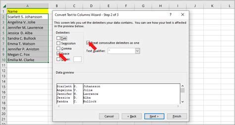 how to separate names in excel without comma