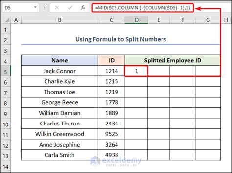 how to separate numbers in excel using formula