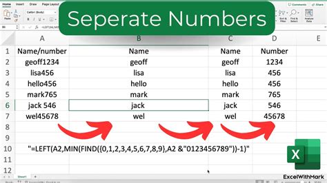 how to separate text to number in excel