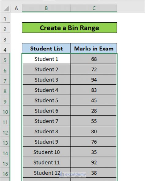 How To Set A Bin Range On Excel