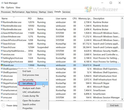 how to set affinity in task manager windows 10