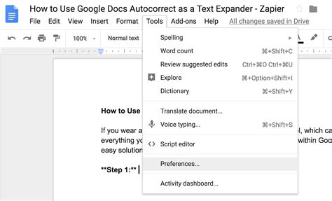 how to set autocorrect on google docs