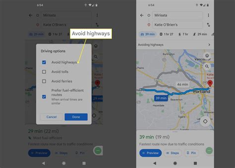 how to set avoid freeways on google maps