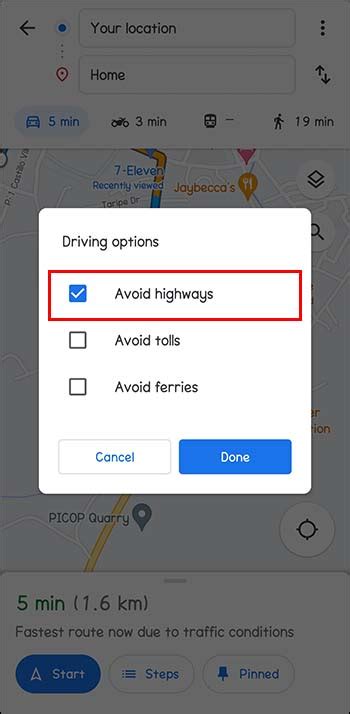 how to set avoid highways on google maps