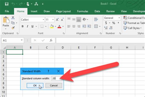 how to set column and row width in excel