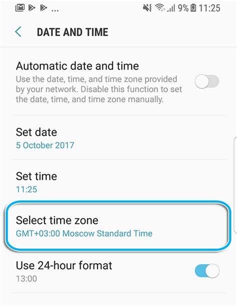 how to set correct time in android phone