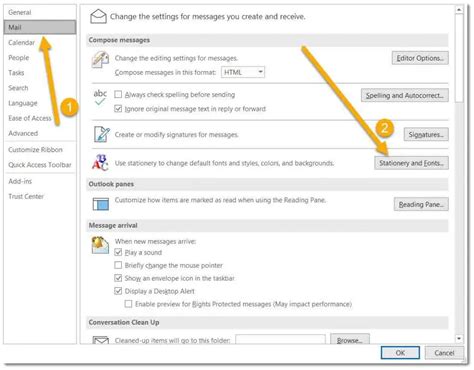 how to set default email font size in outlook