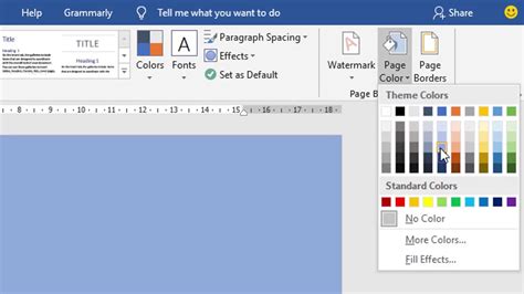 how to set default page color in word