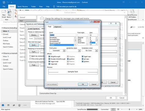 how to set email font size in outlook