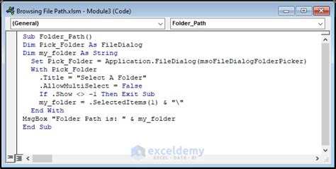 how to set file path in excel vba