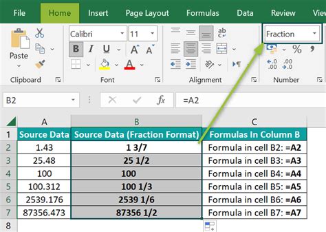 how to set fraction in excel