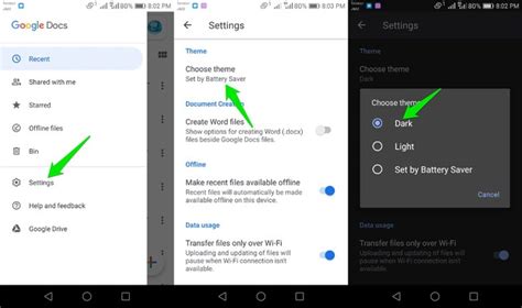 how to set google docs to night mode