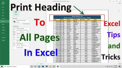 how to set header in excel for all pages