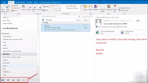 how to set navigation bar in outlook