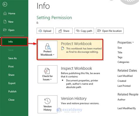 how to set permissions in sharepoint excel file
